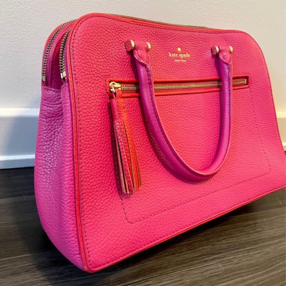 kate spade Hot Pink Pebbled Leather Satchel with Gold Hardware
